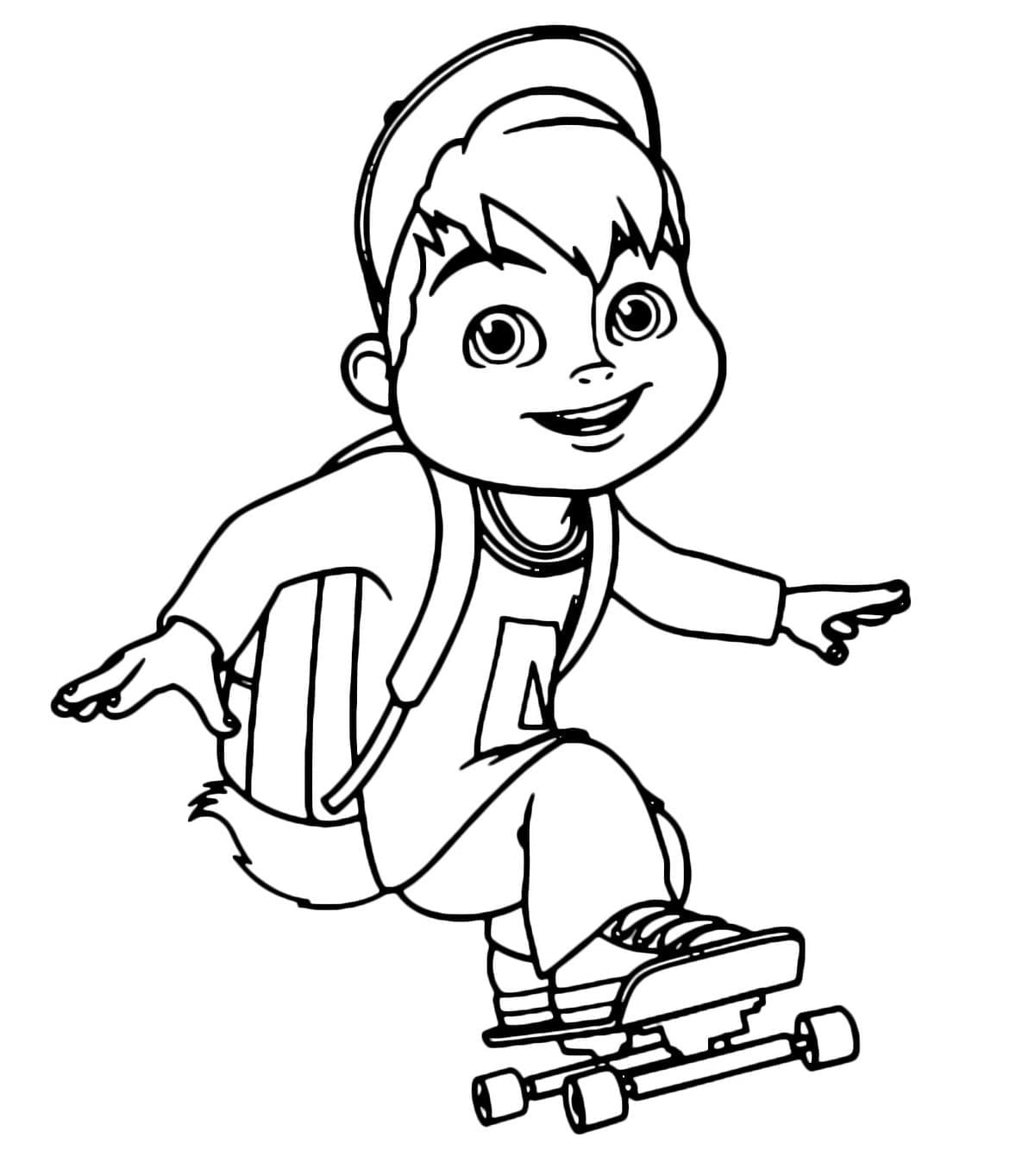 Alvin Fait du Skateboard coloring page