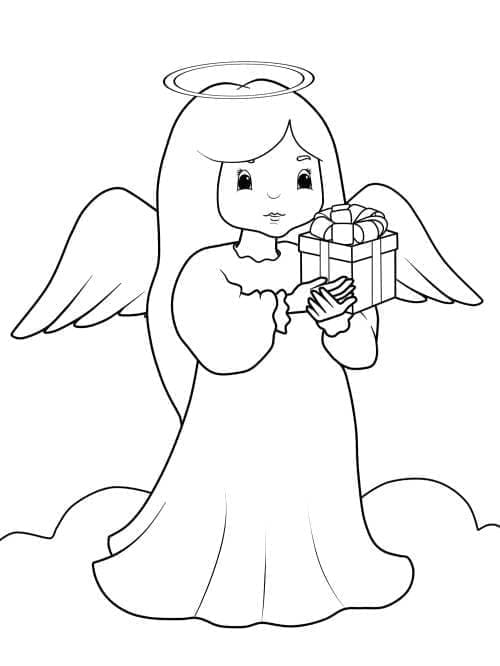 Ange avec Cadeau coloring page