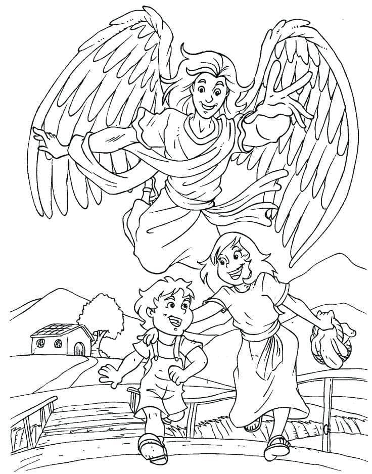 Ange et Enfants coloring page