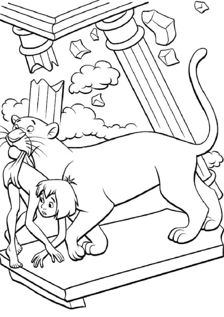 Bagheera et Mowgli de Le Livre de la Jungle coloring page