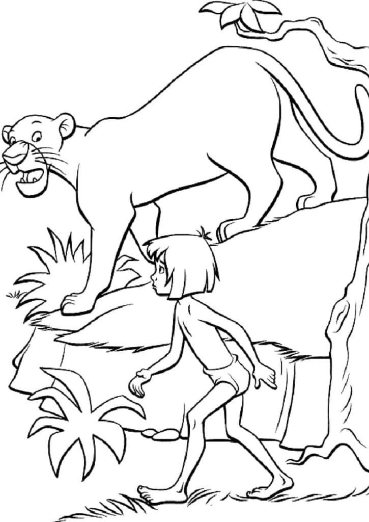 Coloriage Bagheera et Mowgli