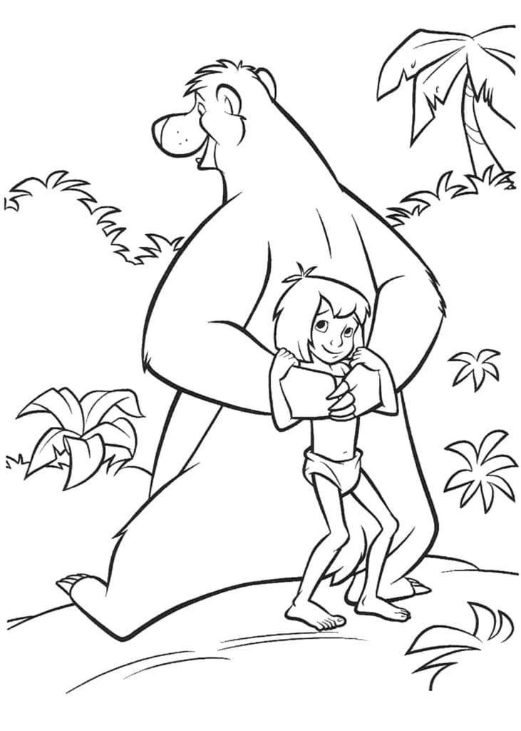 Coloriage Baloo et Mowgli dans Le Livre de la Jungle