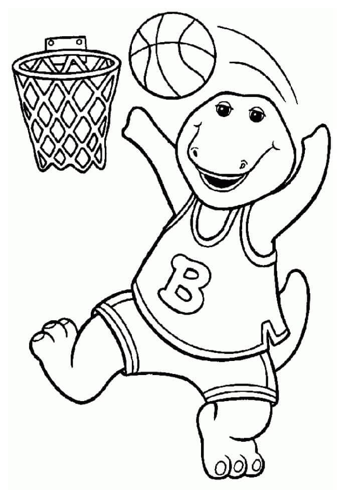 Coloriage Barney Joue au Basket
