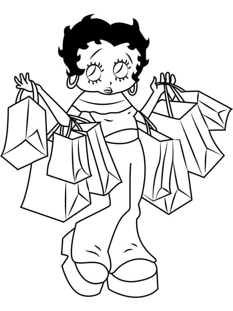 Coloriage Betty Boop Fait du Shopping