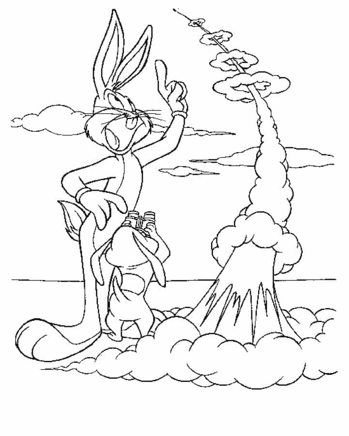 Coloriage Bugs Bunny et Fusée