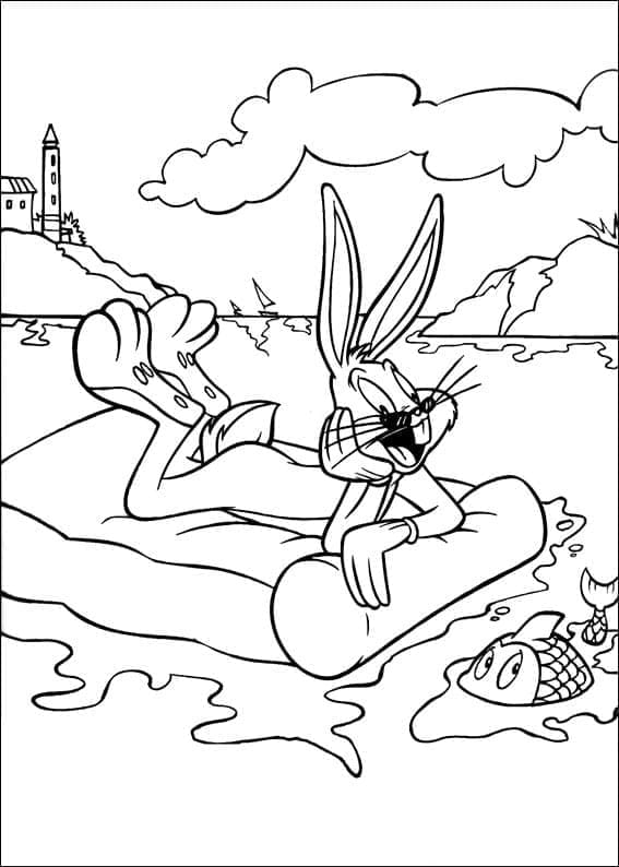 Coloriage Bugs Bunny et le Poisson