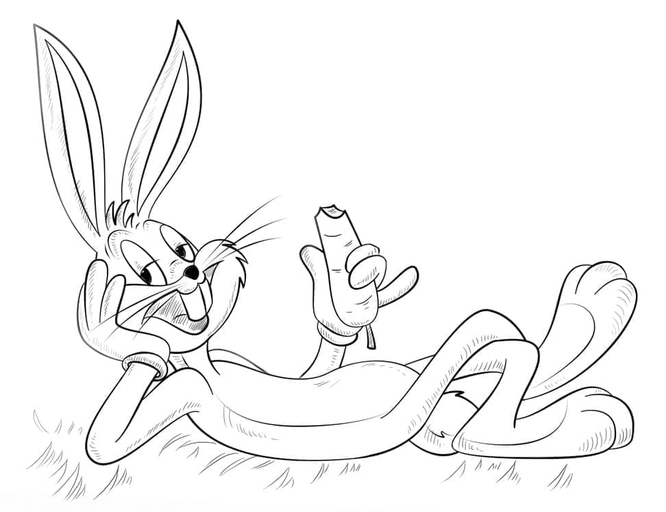 Coloriage Bugs Bunny Mange une Carotte