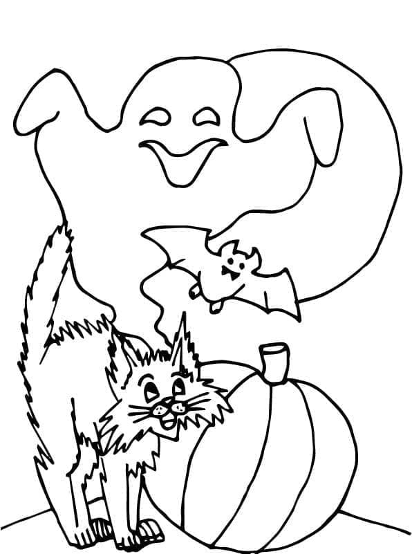 Chat avec Fantôme d’Halloween coloring page