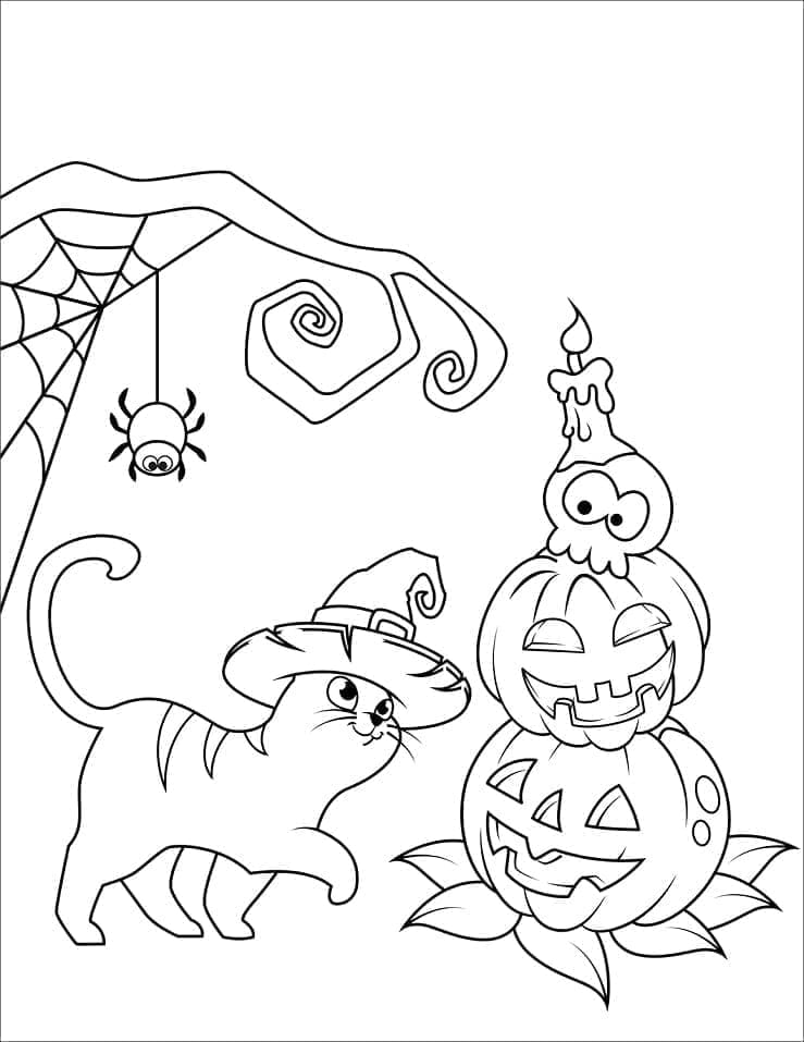 Coloriage Chat d'Halloween 4