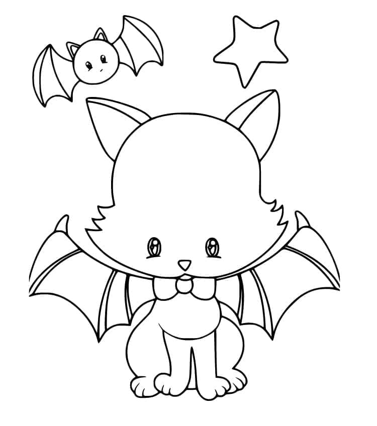 Chat d’Halloween avec Chauve-souris coloring page