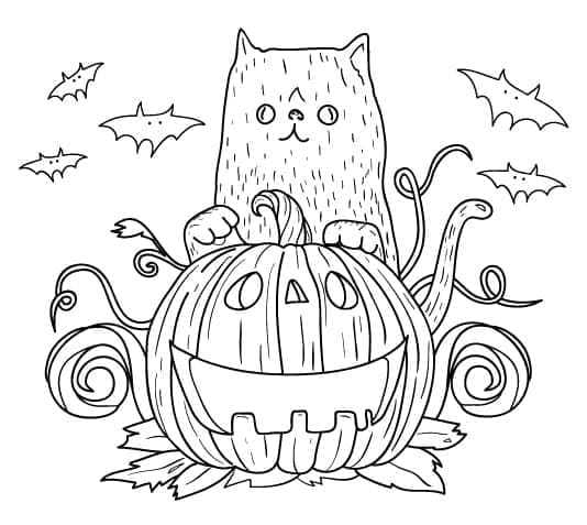 Coloriage Chat d'Halloween Imprimable