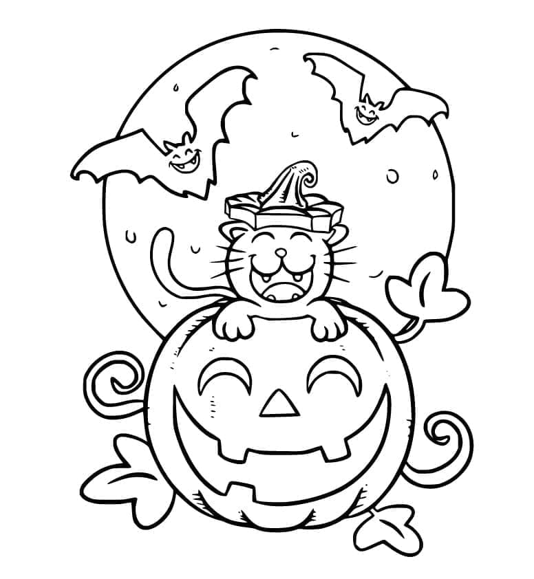 Chat d’Halloween qui Rit coloring page