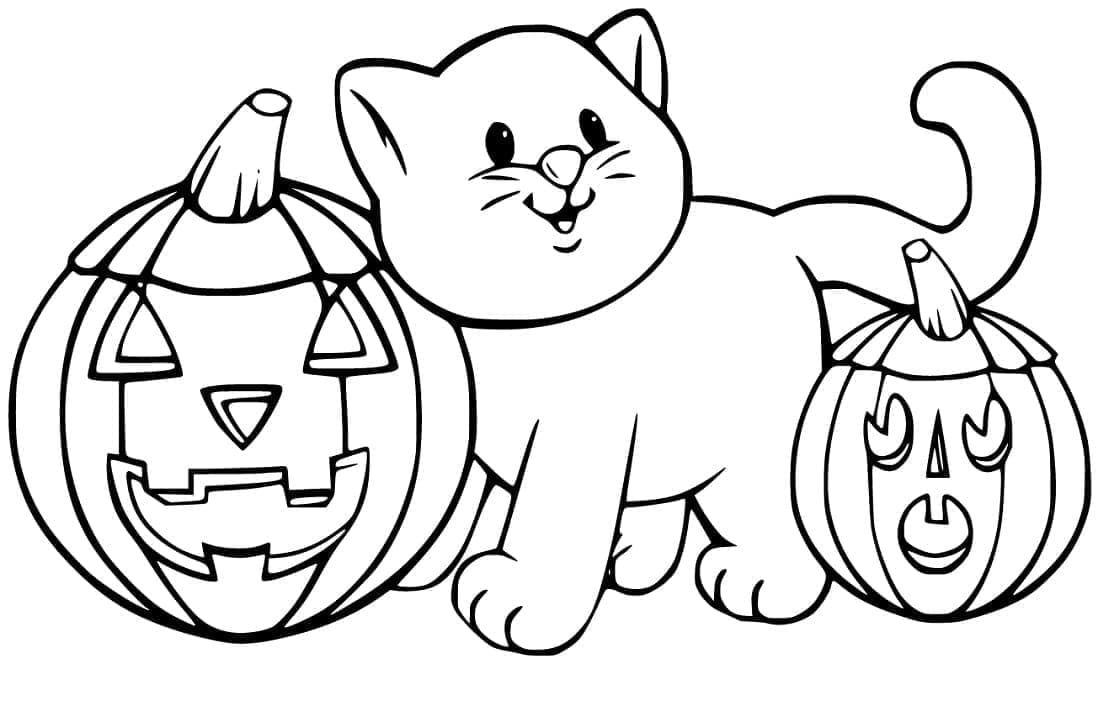 Chat d’Halloween Très Mignon coloring page