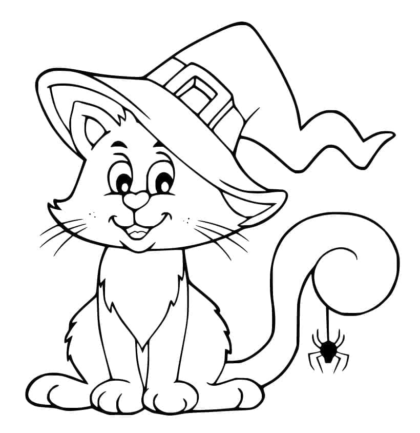 Chat et Araignée d’Halloween coloring page