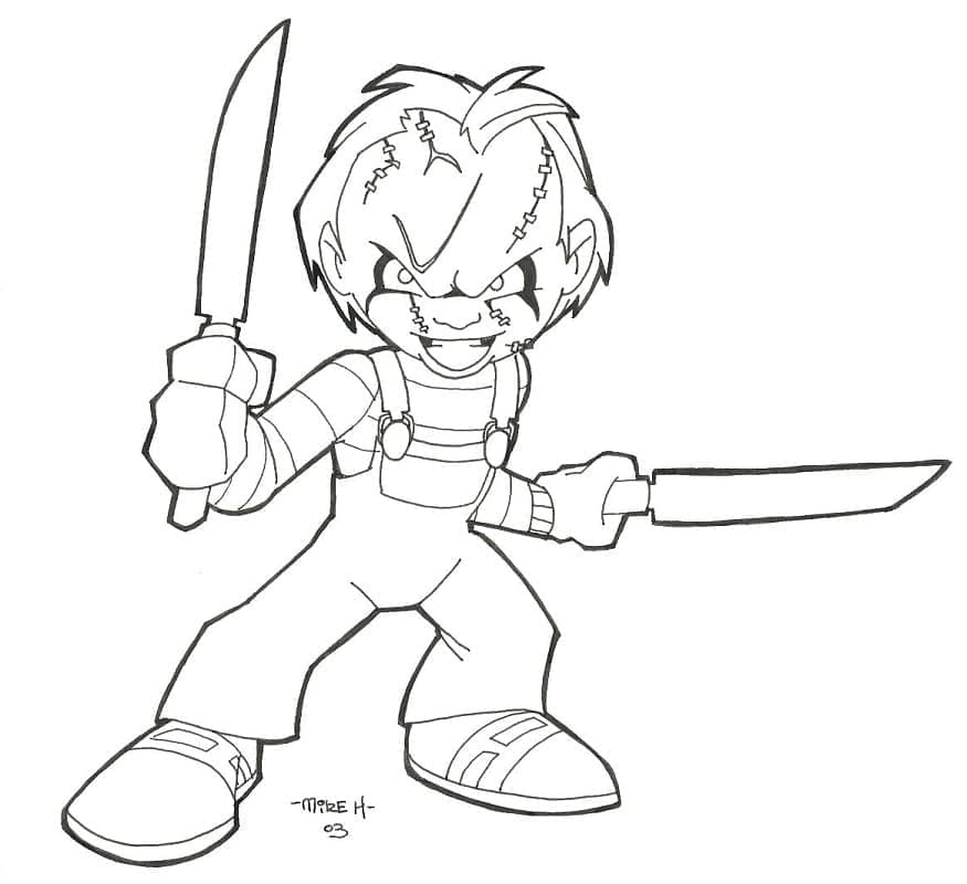 Chucky avec des Couteaux coloring page