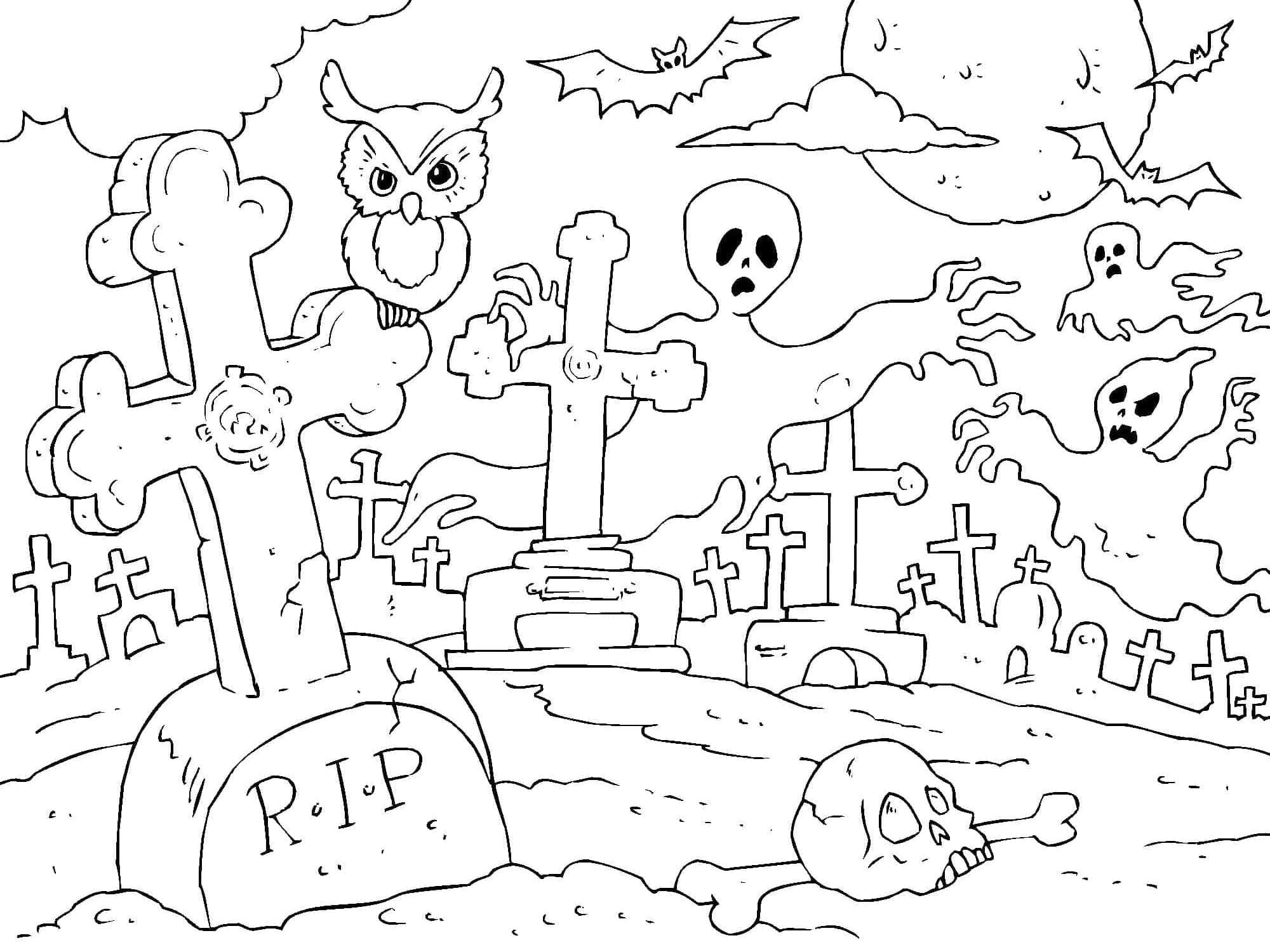 Cimetière à Halloween coloring page