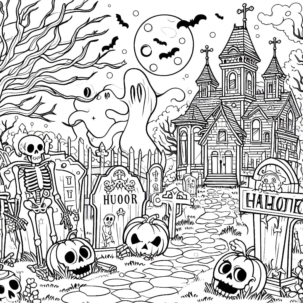 Cimetière d’Halloween coloring page