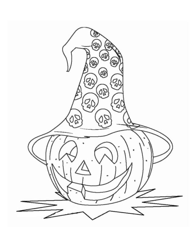 Citrouille avec Chapeau de Sorcière coloring page