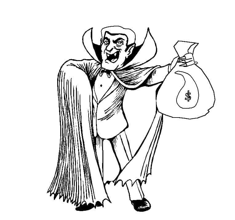 Coloriage Dracula et Sac d'argent