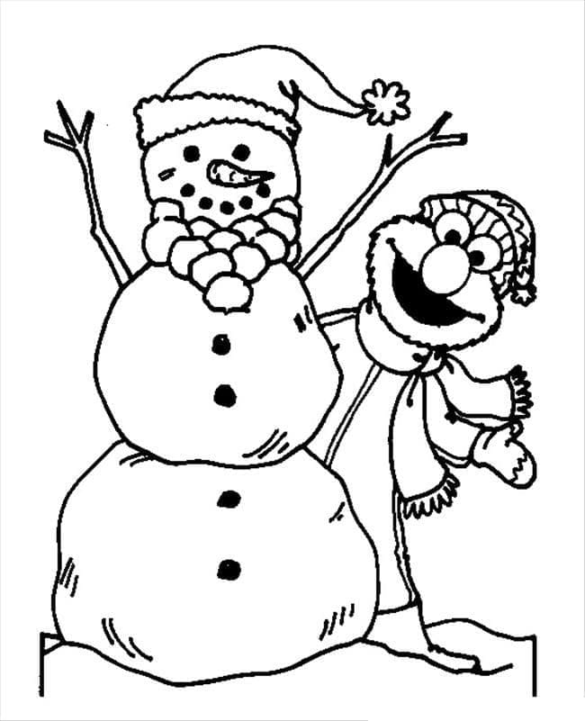 Elmo avec Bonhomme de Neige coloring page