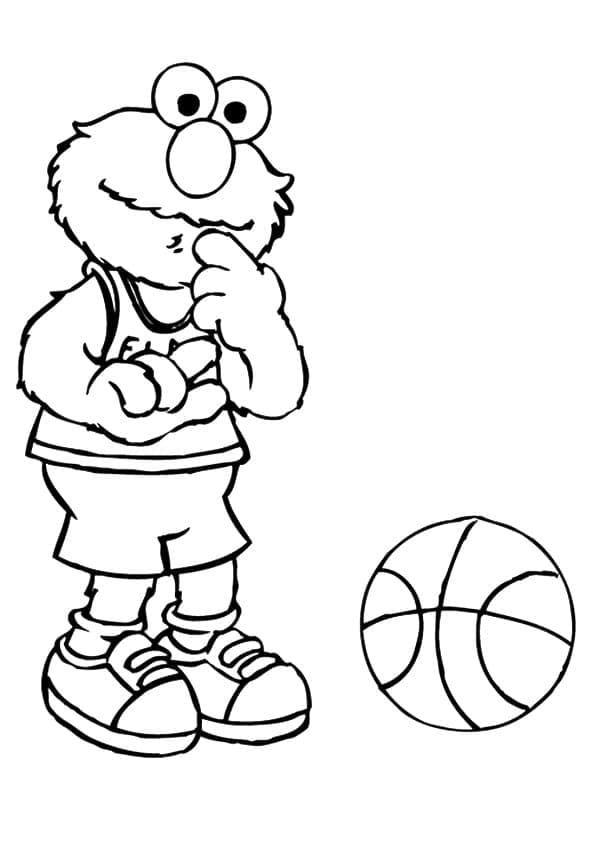Coloriage Elmo et un Ballon de Basket