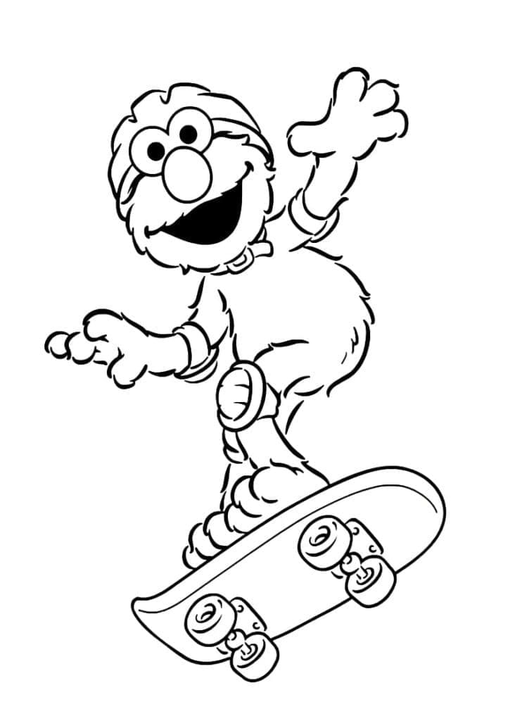 Coloriage Elmo Fait du Skate
