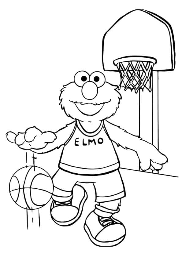 Coloriage Elmo Joue au Basket