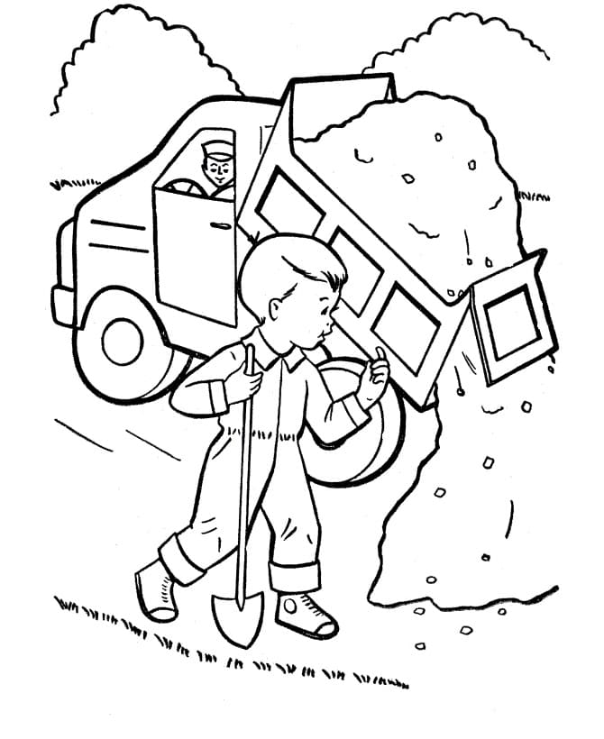 Enfants et Camion Benne coloring page
