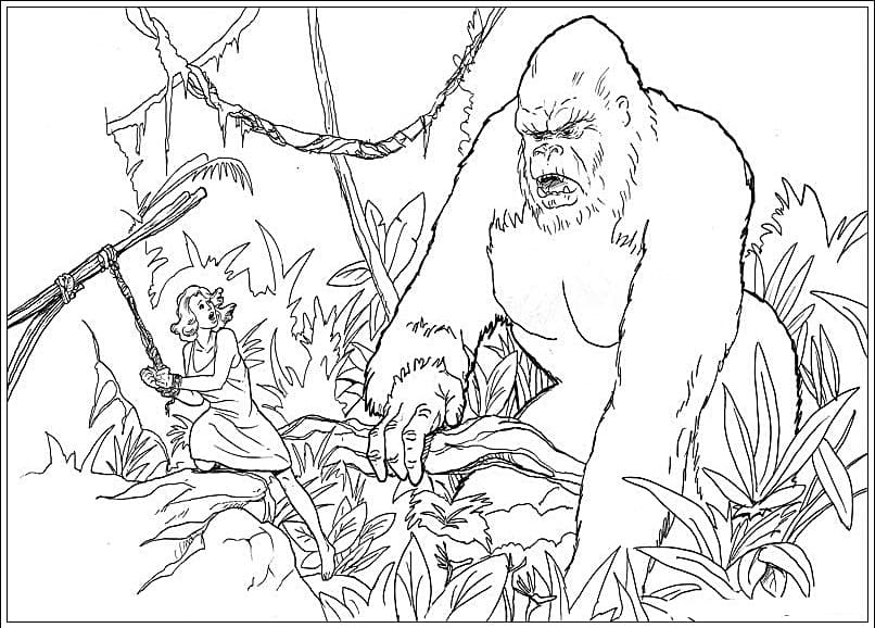 Coloriage King Kong avec Fille