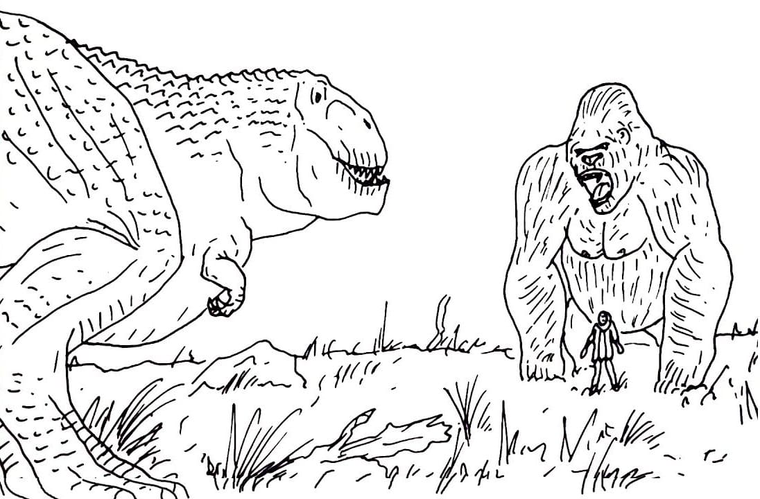 King Kong contre le T-Rex coloring page