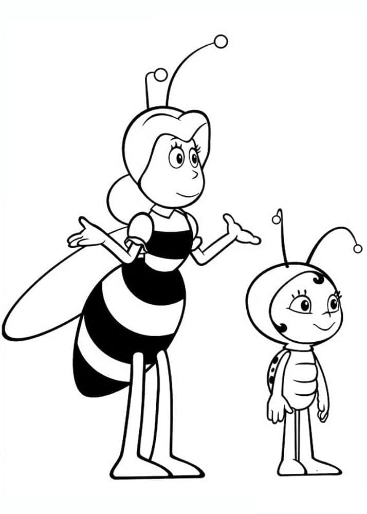 Coloriage Mademoiselle Cassandre et Maya l'Abeille