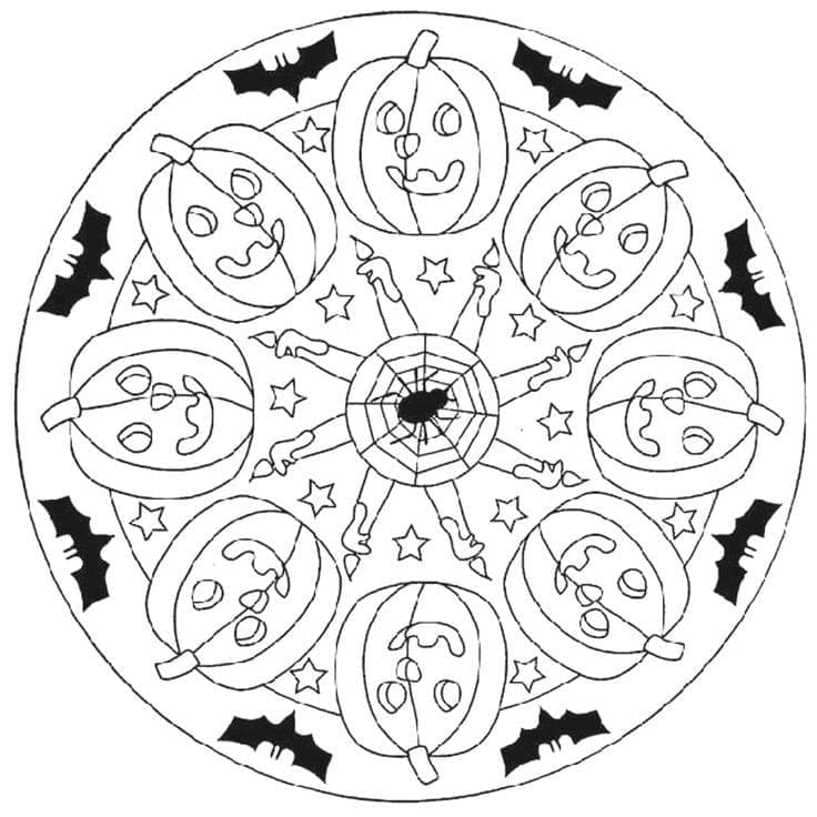 Mandala de Citrouilles pour Halloween coloring page