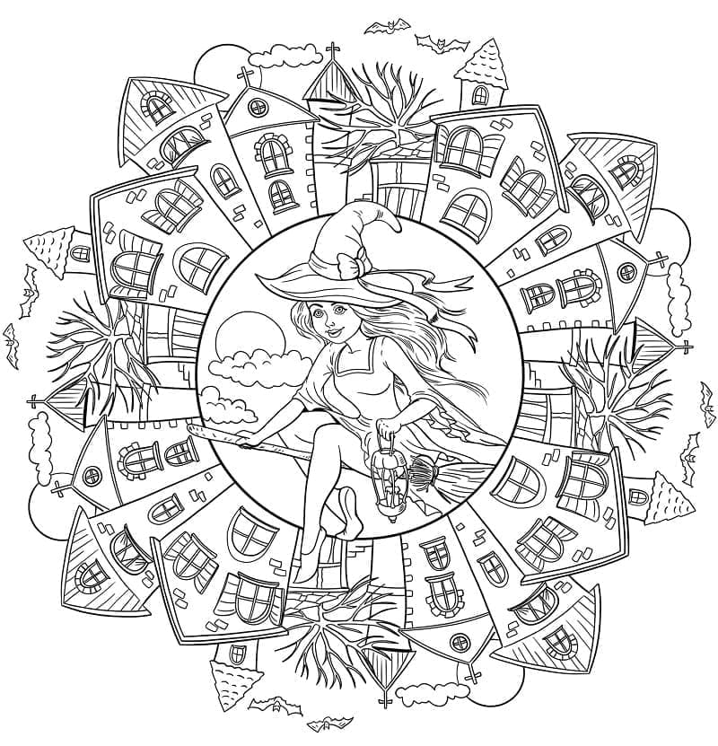 Mandala de Sorcière d’Halloween coloring page