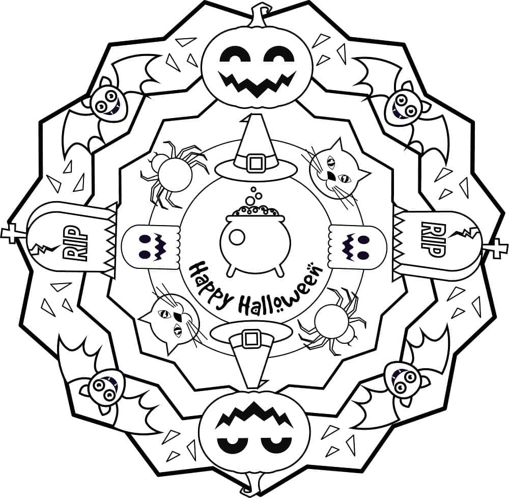 Coloriage Mandala d'Halloween Mignon
