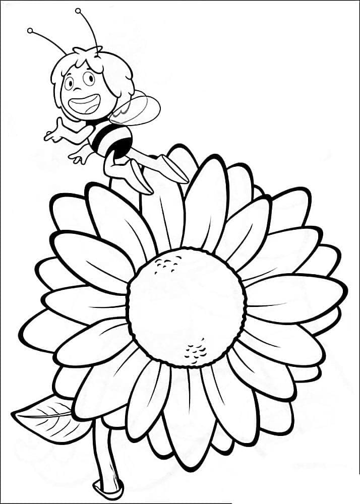 Coloriage Maya l'Abeille avec Une Fleur