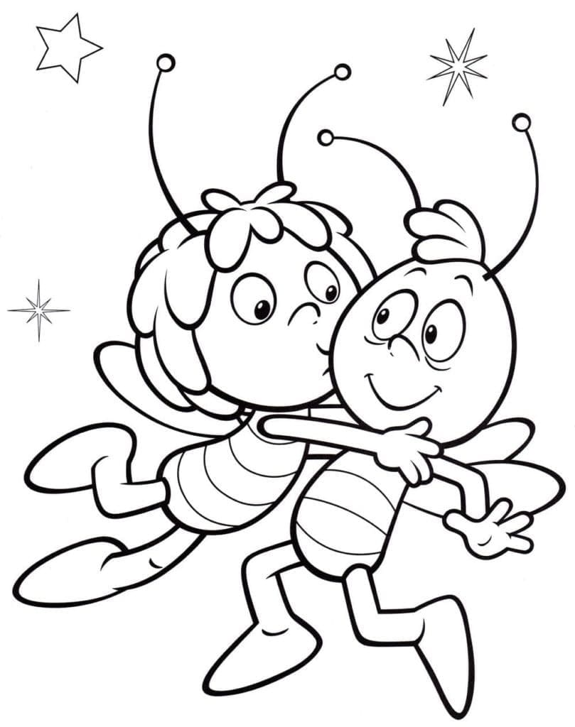Coloriage Maya l'Abeille Embrasse Willy