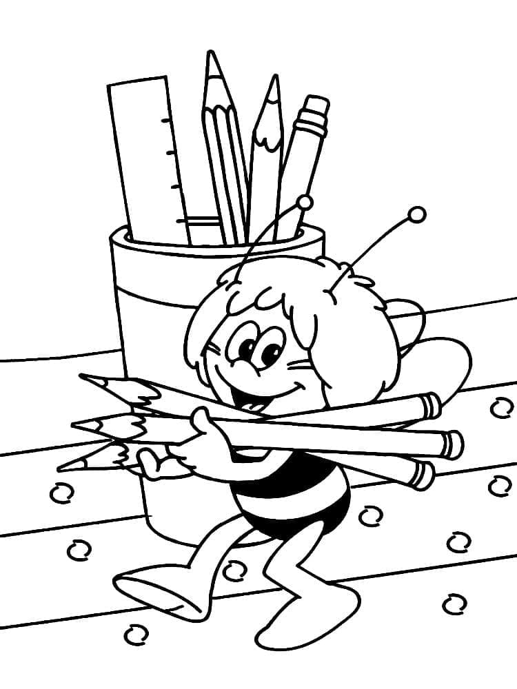 Coloriage Maya l'Abeille et Crayons