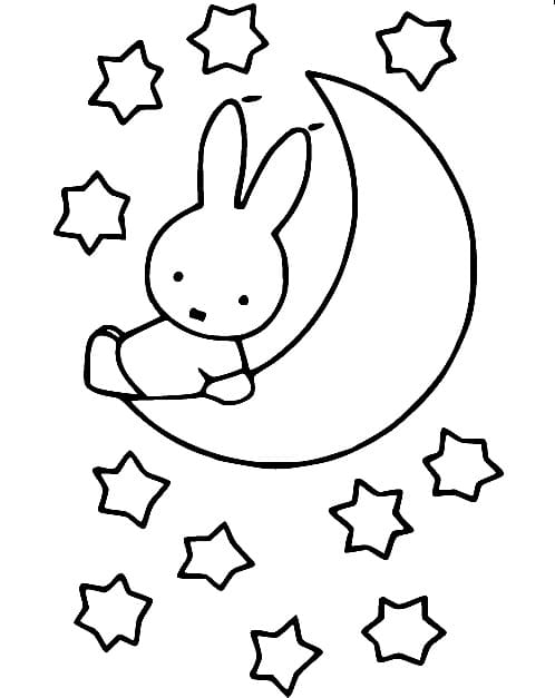 Coloriage Miffy avec la Lune et les étoiles