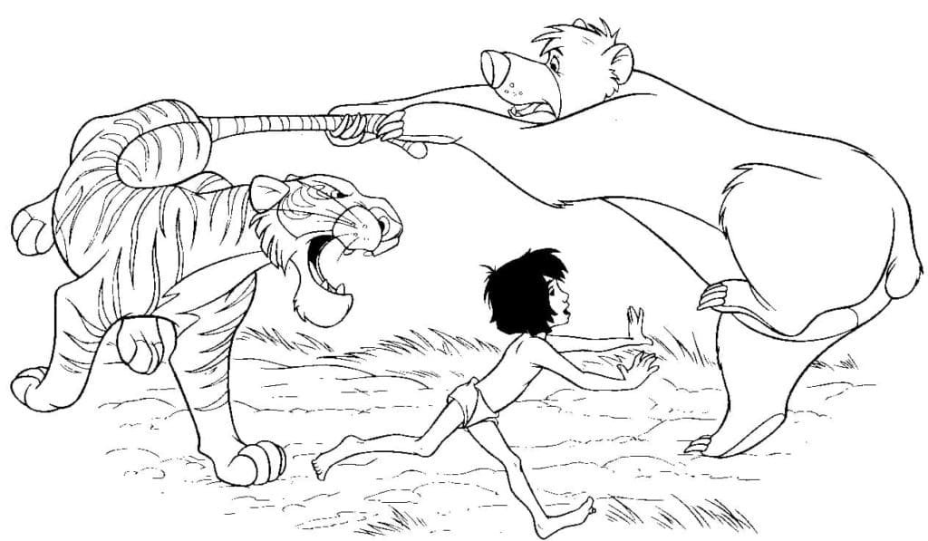 Mowgli, Baloo et Shere Khan coloring page