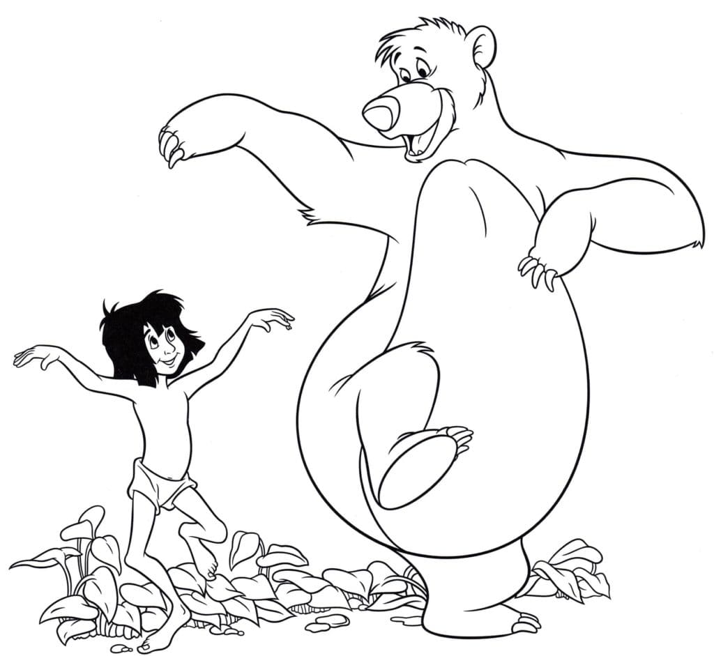 Coloriage Mowgli et Baloo Dansent