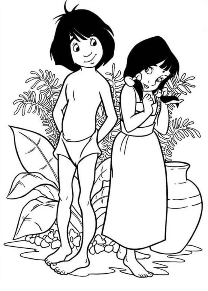 Coloriage Mowgli et Shanti de Le Livre de la Jungle