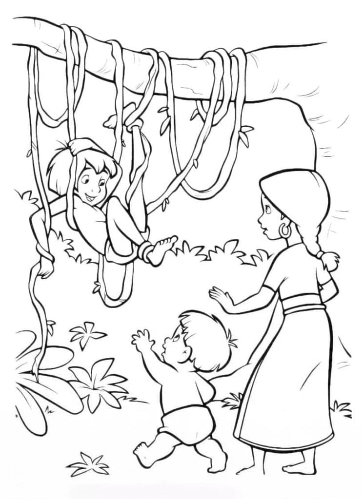 Mowgli, Ranjan et Shanti coloring page
