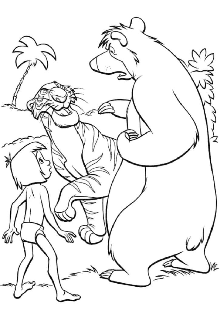 Coloriage Mowgli, Shere Khan et Baloo