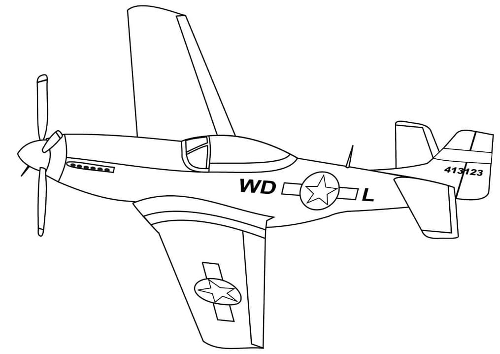 Coloriage P-51 Mustang Avion de Chasse
