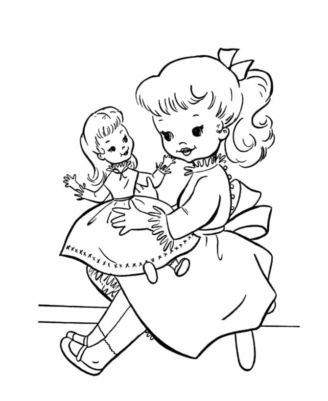 Petite Fille et Poupée coloring page