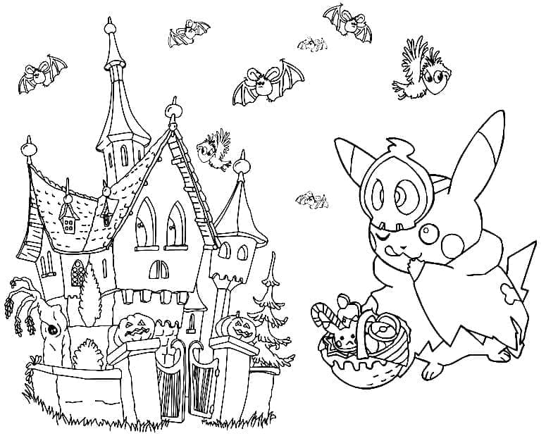 Coloriage Pikachu d'Halloween Gratuit Pour les Enfants