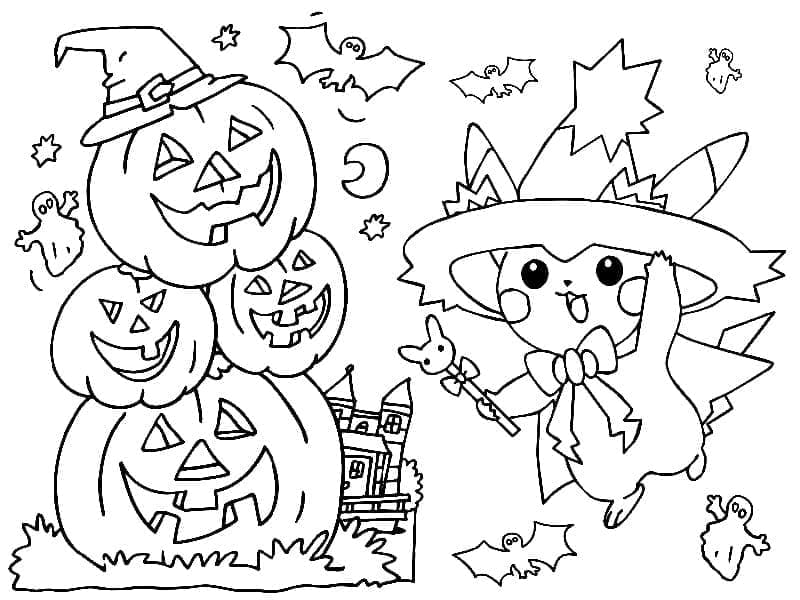 Coloriage Pikachu d'Halloween Pour Enfants