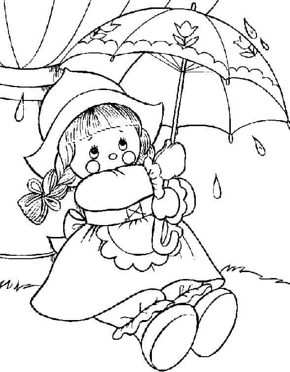 Coloriage Poupée avec Parapluie