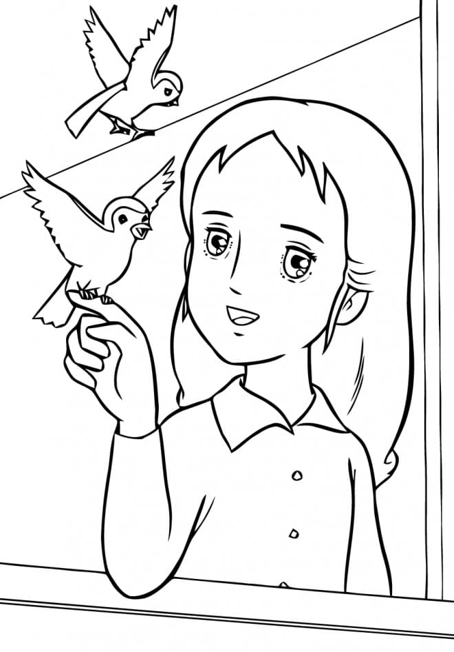 Princesse Sarah et Oiseaux coloring page
