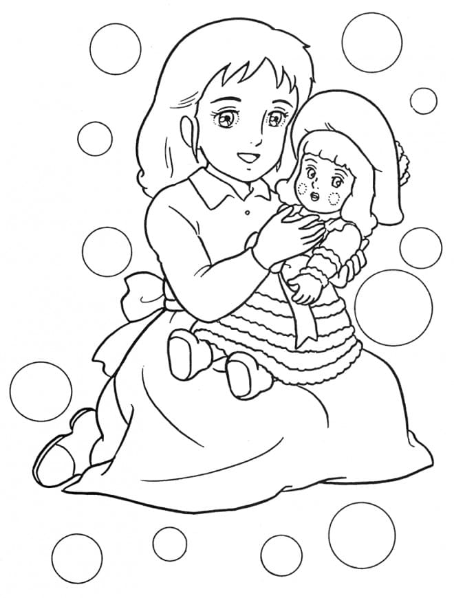 Princesse Sarah et Poupée coloring page